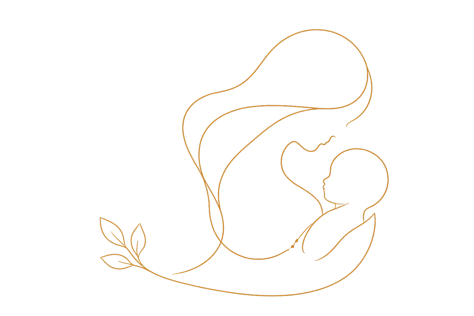 Mother cradling baby line illustration